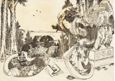 An older woman hits another woman with her shoe by Katsushika Hokusai